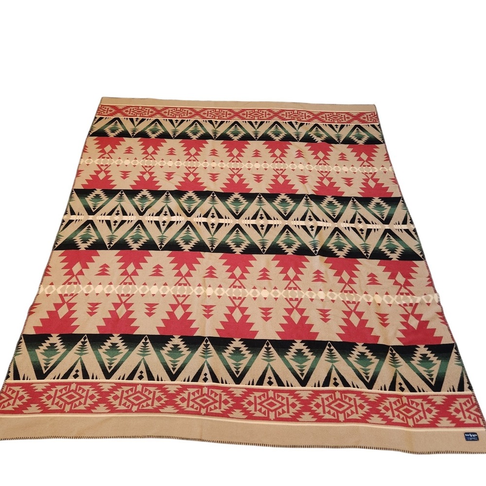 Vtg 80's Ralph Lauren Italian Wool Blanket Southwest Aztec 90x104 Geometric Read
